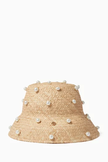 Pearl-embellished Sunhat in Straw