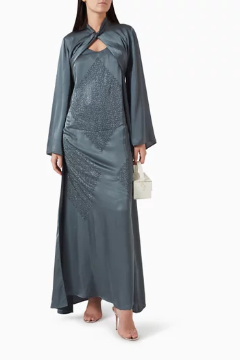 Self-tie Neck Maxi Kaftan & Inner Slip Dress
