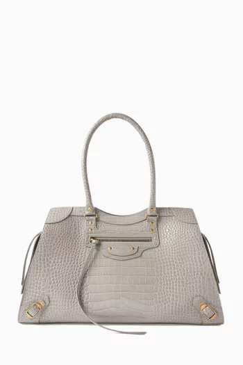 Neo Classic Large Top Handle Bag in Croc-embossed Leather