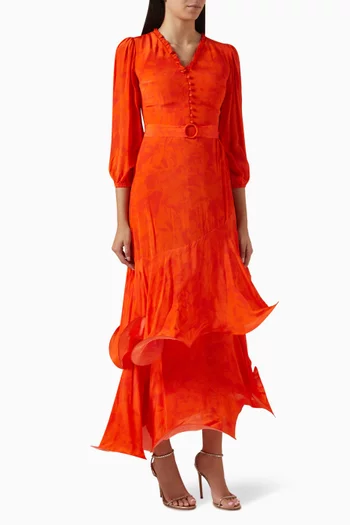 Dainty Floret Asymmetric Maxi Dress  in Crepe