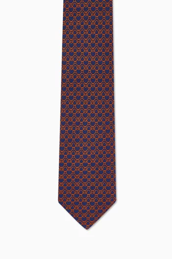 Wave-print Tie in Silk Twill