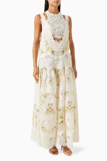 Harmony Lace Patch Tank Maxi Dress in Linen-silk