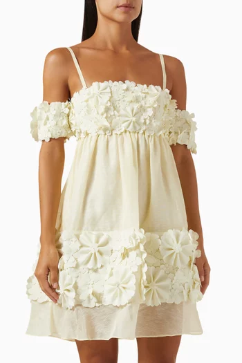 Harmony Applique Flower Mini Dress in Linen