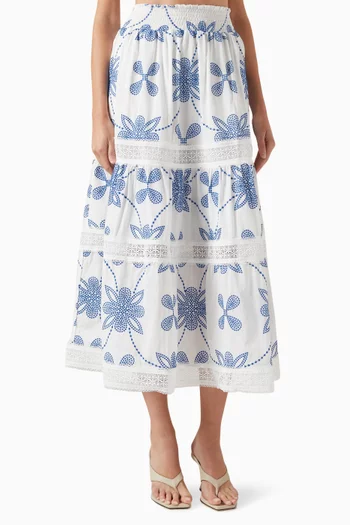 Kelly Embroidered Midi Skirt in Cotton