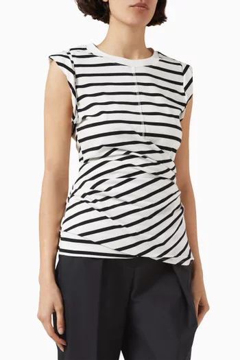 Striped Draped Tank Top in Cotton-jersey