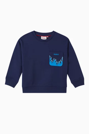 Fire-print Crewneck Sweatshirt in Cotton-blend Fleece