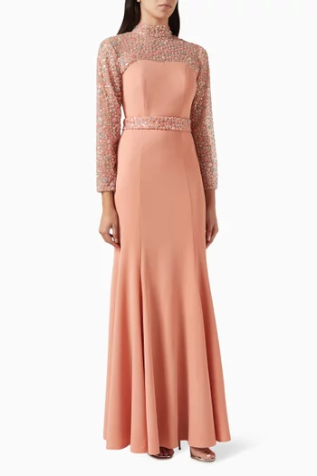 Sequin-embellished Maxi Dress in Crepe