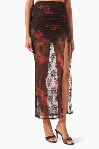 Desert Rose Ruched Skirt in Stretch Nylon