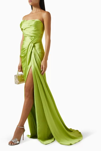 Mirela Off-shoulder Draped Maxi Dress in Satin