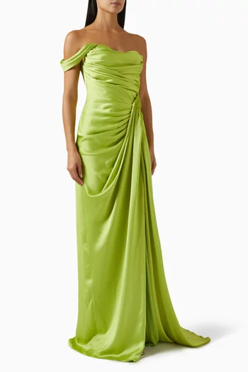 Mirela Off-shoulder Draped Maxi Dress in Satin
