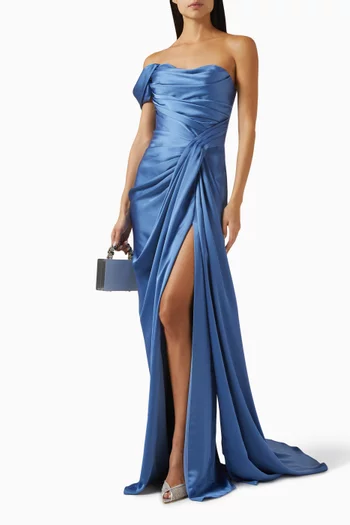 Mirela Off-shoulder Draped Maxi Dress in Satin