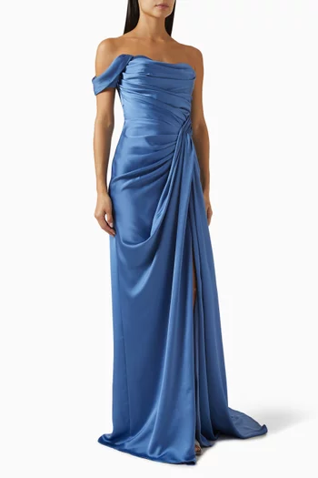 Mirela Off-shoulder Draped Maxi Dress in Satin