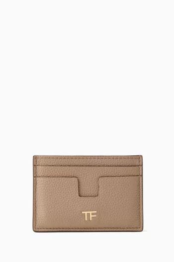 TF Monogram Card Holder in Grained Leather