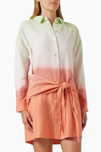 فستان أوبري قصير بنمط قميص كتان