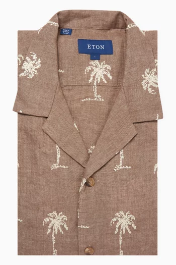 Palm Tree Embroidery Resort Shirt in Linen