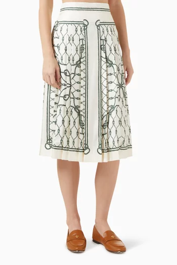 Printed Pleated Midi Skirt in Silk