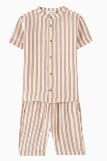 Striped Shirt and Shorts Set in Linen