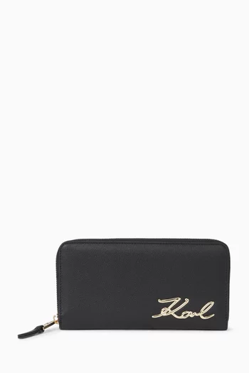 K/Signature Logo Zip Wallet in Leather