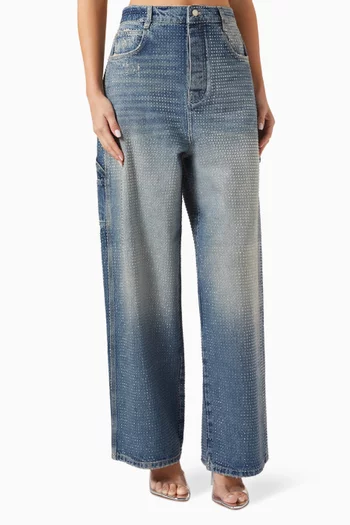 Oversized Crystal-embellished Jeans in Denim