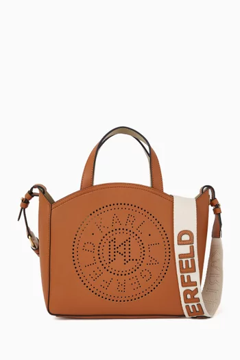 Small K/Circle Perforated Tote Bag in Leather