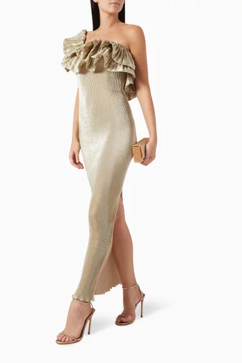 Premiere Pleated One-shoulder Gown