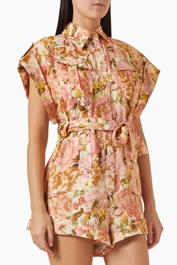 Floral-print Playsuit in Linen