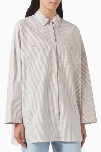 Patch-pocket Striped Oversized Shirt in Cotton
