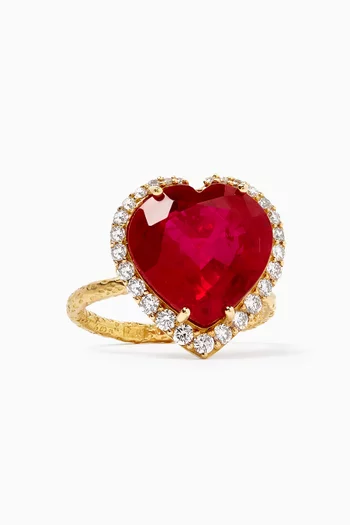 Heart-cut Ruby & Diamond Ring in 18kt Gold