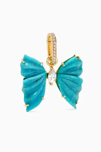 Carved Butterfly Turquoise & Diamond Charm in 18kt Gold