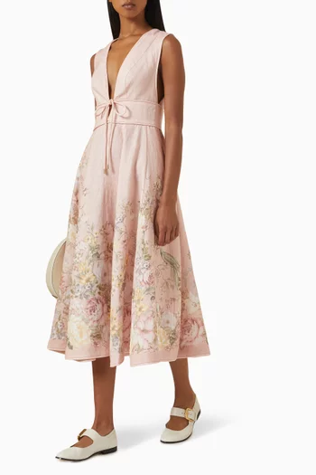 Waverly Plunge Midi Dress in Linen