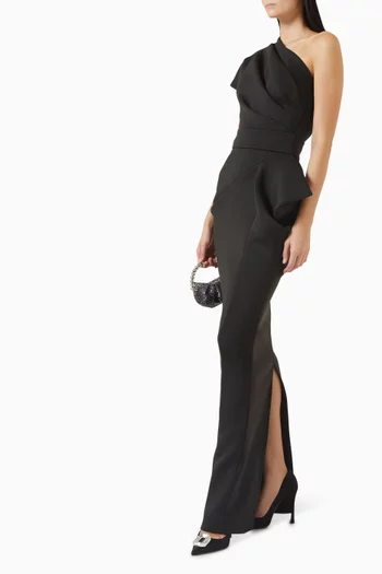 One-shoulder Draped Column Gown in Scuba
