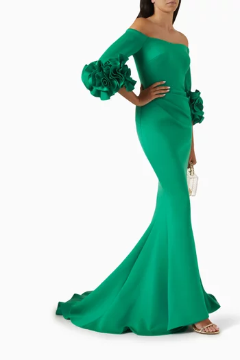 Ruffle Sleeves Off-shoulder Gown