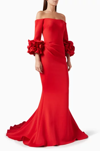Ruffle Sleeves Off-shoulder Gown