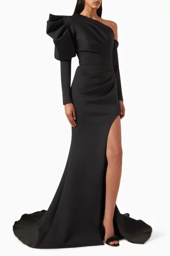 One-shoulder Ruched Gown in Scuba