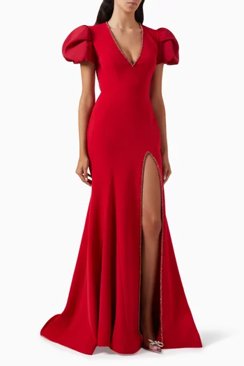 Open-back Slit Gown in Crepe