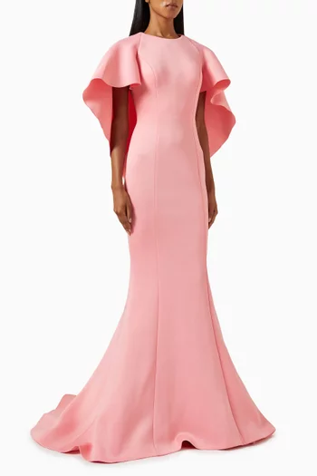 Cape-sleeve Gown in Scuba