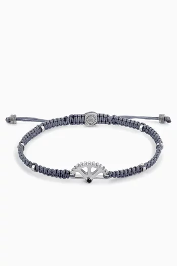 Puzzle Gear Black Spinel Bracelet in Macrame & Rhodium-plated Sterling Silver