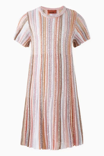 Sequin-embellished Striped Dress in Viscose Knit