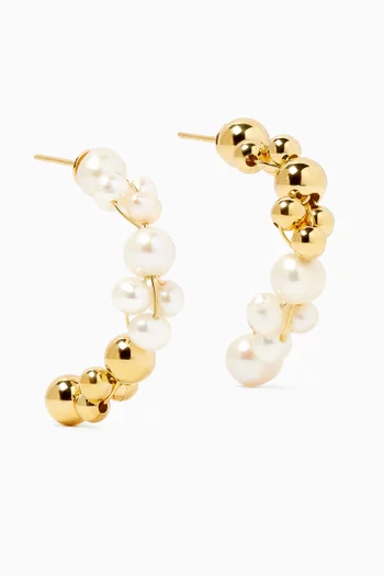Pearl Beaded Hoop Earrings in Yellow Gold