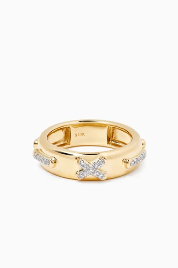 Diamond Cross Stitch Band Ring in 14kt Gold