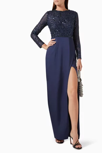 Embellished Wrap Gown in Crepe