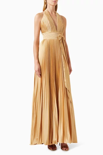 Pleated Halterneck Gown in Charmeuse