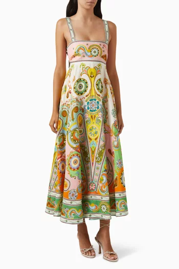 فستان صيفي بينبول مزين بنقشة كتان