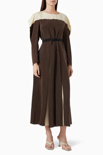 Two-tone Belted Dress in Cupro