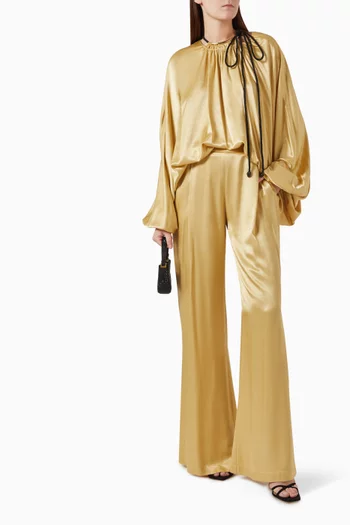 Embellished-neck Blouse in Satin