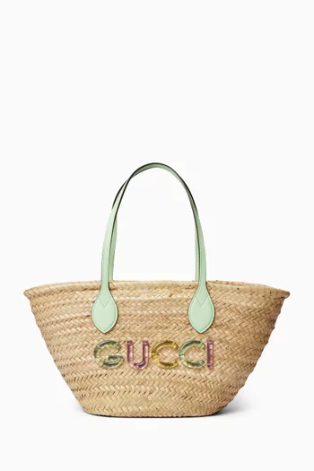 Small Logo Tote Bag in Straw
