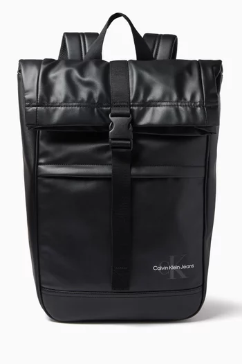 Logo Roll-top Backpack in Faux-leather