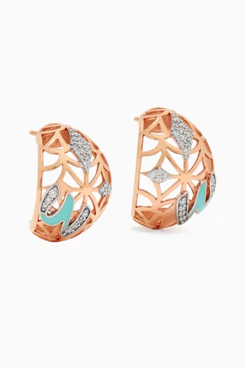 Retro Diamond & Enamel Letter 'W' Earrings in 18kt Rose Gold