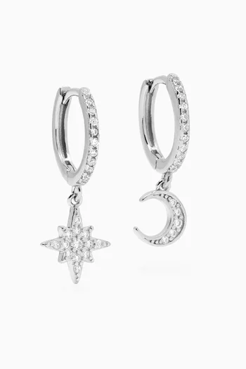 Stella Crescent & Star Earrings in Sterling Silver