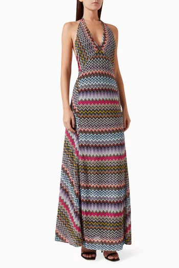 Chevron Halterneck Maxi Dress in Viscose-blend Knit